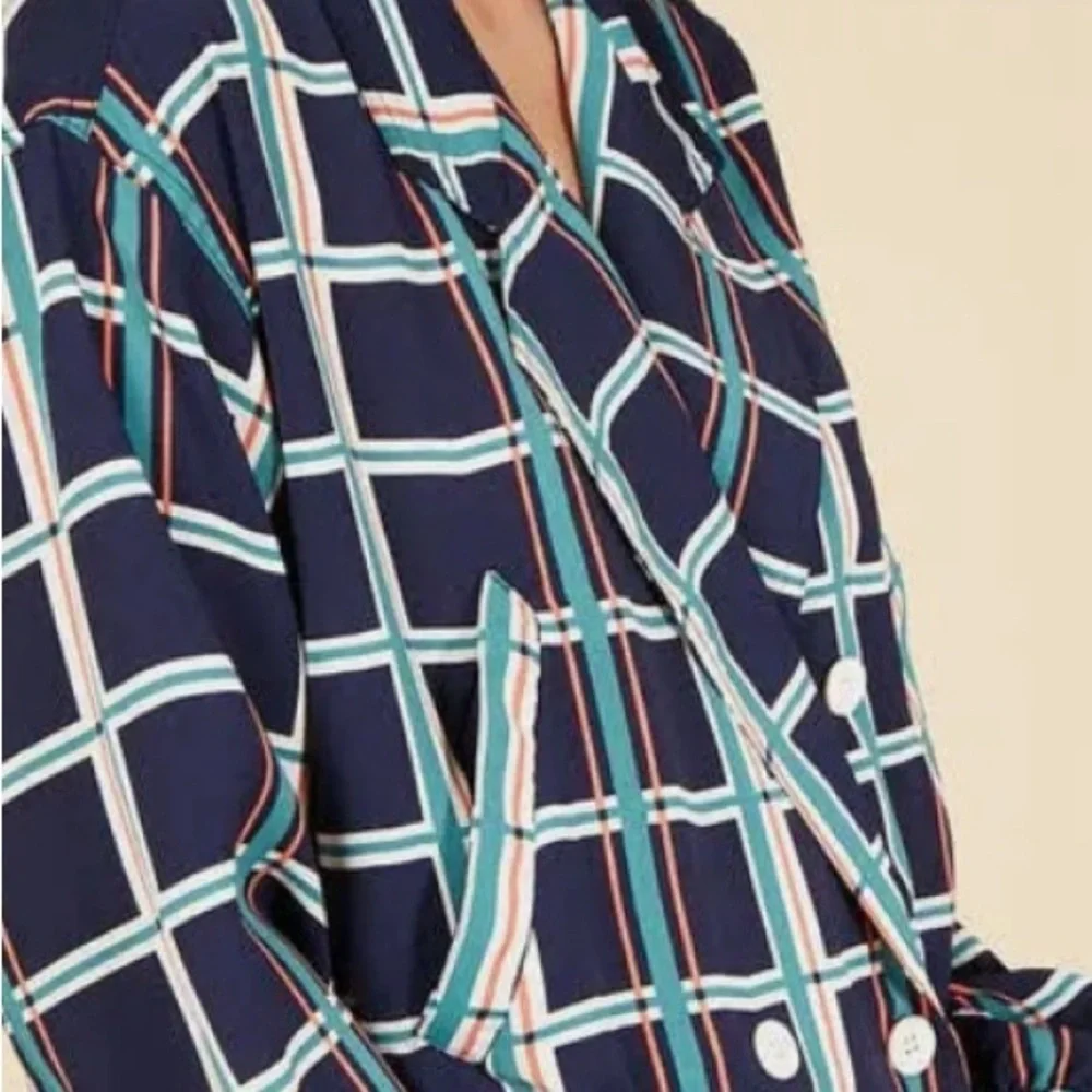 FRNCH Blue and White Geometric Blazer